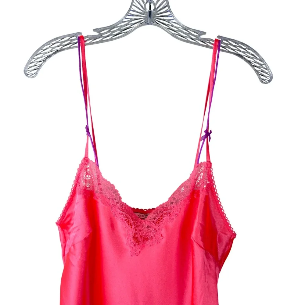 Victoria's Secret Satin Lace Slip Dress Pink Large Y2K Mini Chemise Nightgown